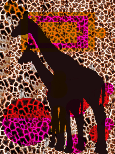 Abstract illustration of giraffe and animal seamless pattern. Color graphics. Design for background, wallpaper, covers and packaging. - Photo, Image