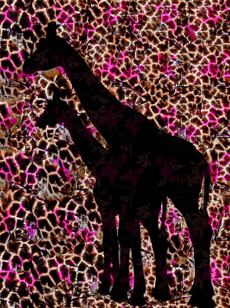 Abstracte illustratie van giraffe en dier naadloze patroon. Kleurenafbeeldingen. Ontwerp voor achtergrond, wallpaper, covers en verpakking. - Foto, afbeelding