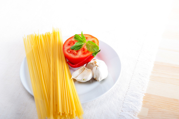 Italian spaghetti pasta tomato ingredients - Photo, Image