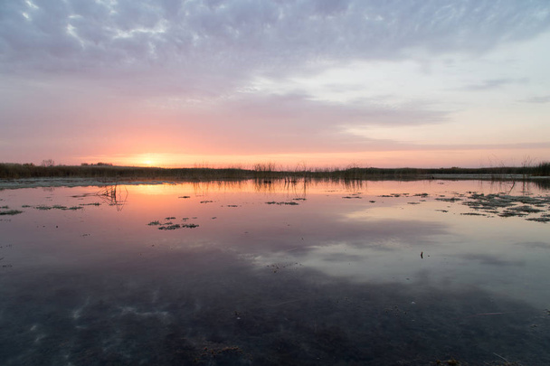 beautiful sunrise of the sun on the lake - Fotó, kép