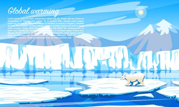 Globális felmelegedés. Környezeti probléma. Az éghajlatváltozás. Ökológiai katasztrófát. Légszennyezés. Polar bear, a úszó jégtábla, az Északi Jeges-tenger. - Vektor, kép