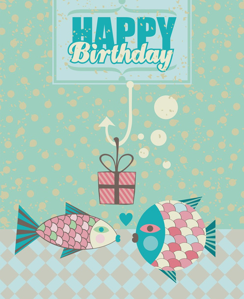 Cartão de aniversário de peixe
 - Vetor, Imagem