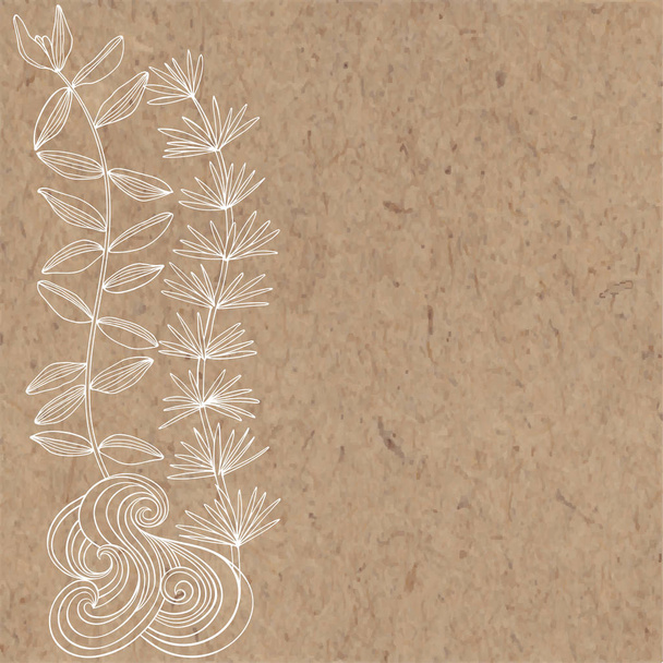  Seaweed and waves on kraft paper. Vector background on a sea theme. - Vector, Image
