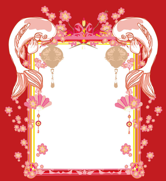 Японская кои винтажная рамка - Вектор,изображение