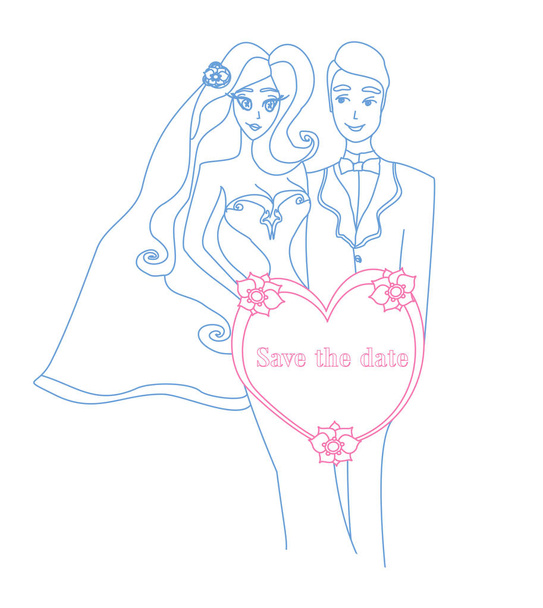 Νύφη και γαμπρός - doodle εικονογράφηση - Διάνυσμα, εικόνα
