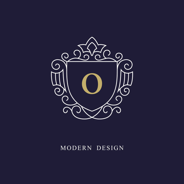 Capital letter O. Beautiful monogram. Elegant logo. Calligraphic design. Luxury emblem. Vintage ornament. Simple graphics style. Flourishes boutique brand. Creative Royal mark. Vector illustration - Vetor, Imagem