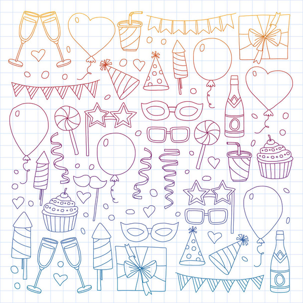 Vector pattern with bithday icons. Holiday and celebration. - Вектор, зображення