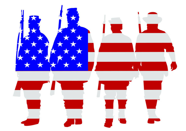 American soldiers in uniform of civil war times on white background - Vector, Image