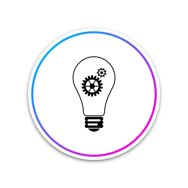 Εικονίδιο φως λαμπτήρα που απομονώνονται σε λευκό φόντο. Λάμπα με γρανάζια και κόστος πωληθέντων συνεργάζονται σύμβολο. Ιδέα του έννοια. Κύκλος λευκό κουμπί. Εικονογράφηση διάνυσμα - Διάνυσμα, εικόνα