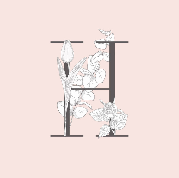 Vector Blooming Floral Elegant H Monogram and Logo - Вектор,изображение