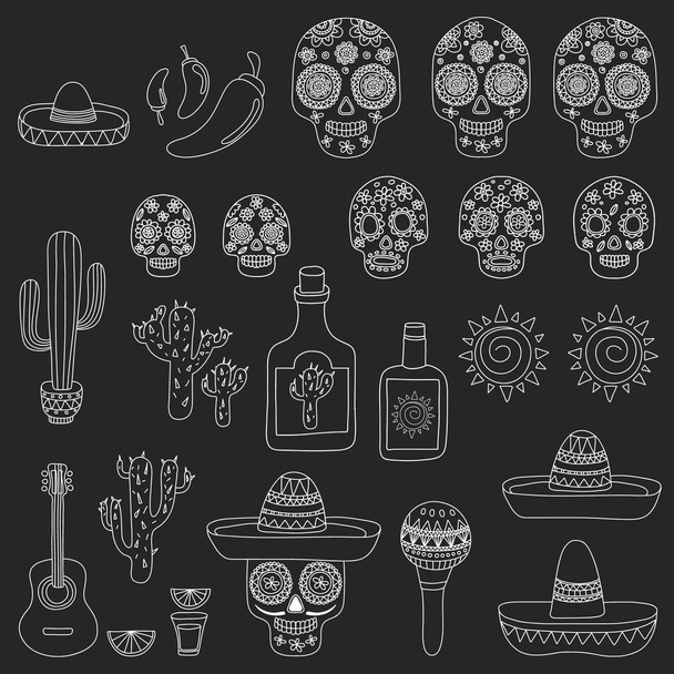 Mexico vector pattern. Day of the Dead. Icons for posters, banners, backgrounds. - Vettoriali, immagini