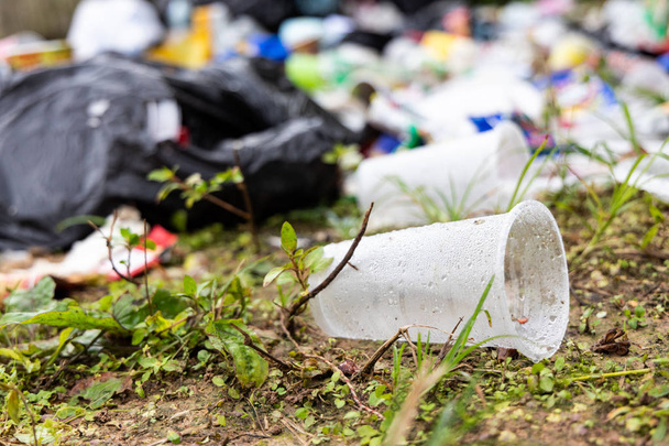 Indiscriminate litter of plastic non-biodegradable at garbage du - Photo, Image