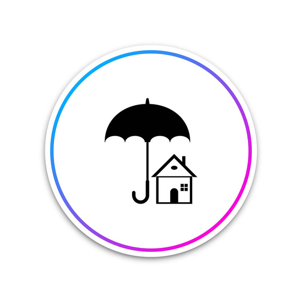 Ház elszigetelt fehér background esernyő ikonnal. Ingatlan biztosítás szimbólum. Ingatlan szimbólum. Fehér kör gombot. Vektoros illusztráció - Vektor, kép