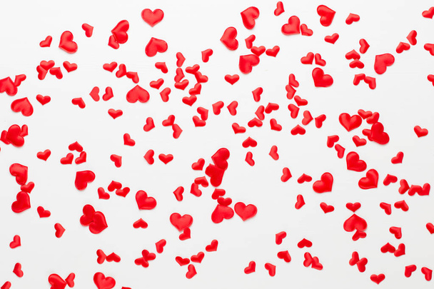 Valentines day background red hearts on wooden background. - Photo, image