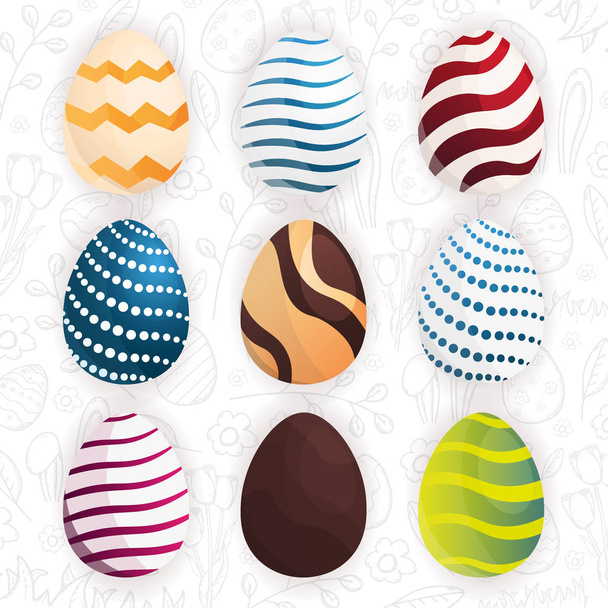 Easter colorful eggs icons collection in doodle style. Vector illustration. - Wektor, obraz