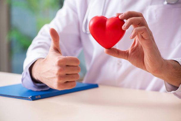 Médico cardiologista masculino segurando modelo de coração
  - Foto, Imagem