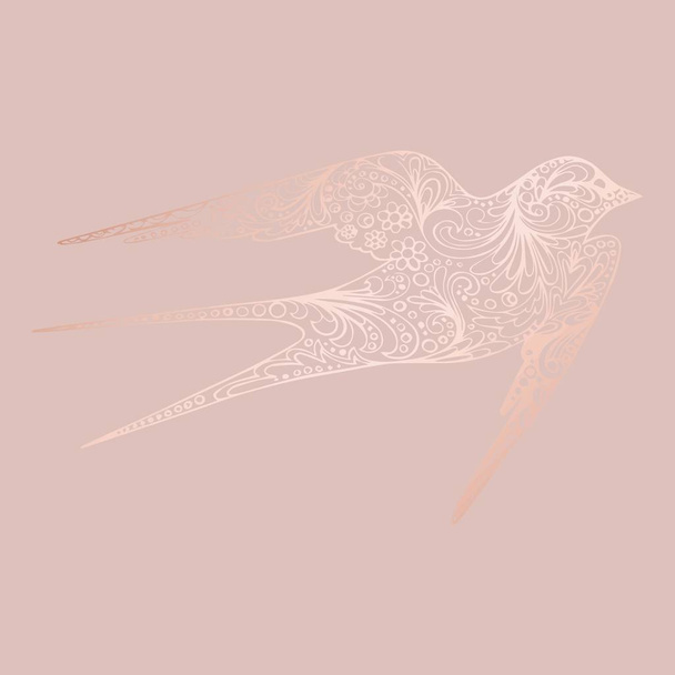 Bird. Rose gold. Hand drawing. Vector illustration - Διάνυσμα, εικόνα