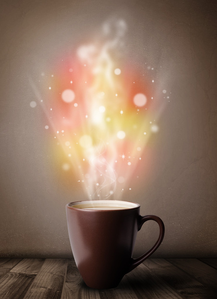 Coffee mug with abstract steam and colorful lights - Photo, Image