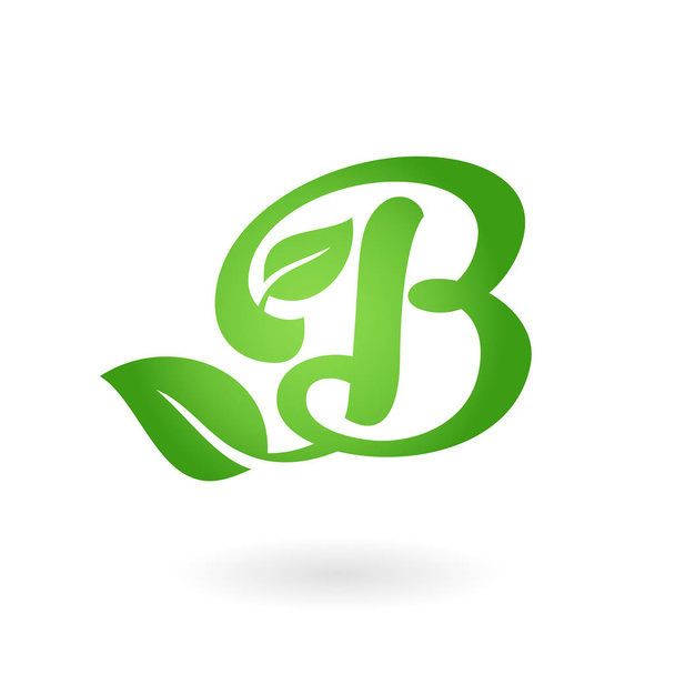 B letter calligraphic organic logo green leaves - Vector, imagen