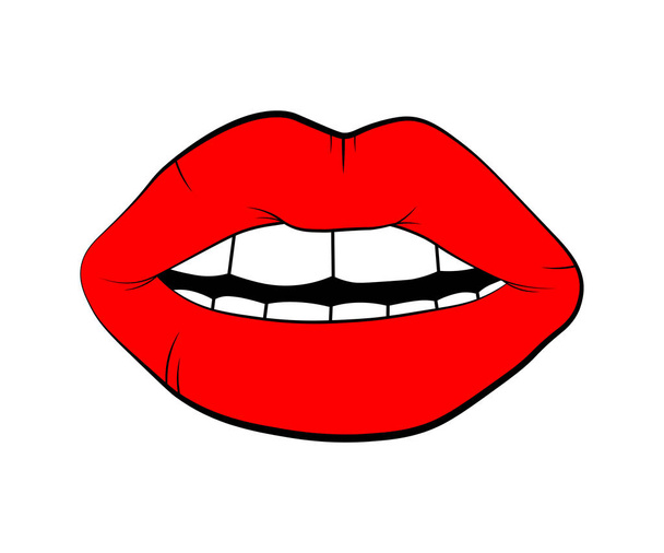 ベクトル リップ記号は、白い背景で隔離。黒い唇の輪郭にキスします。線形アイコン イラスト。女性の唇を描画 - ベクター画像