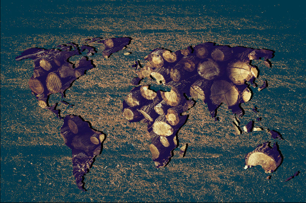 Grosseiramente esboçado mapa do mundo com enchimento de madeira
 - Foto, Imagem