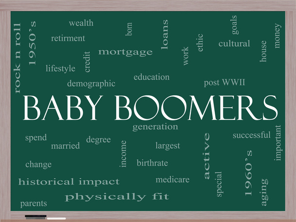 Baby Boomers Word Cloud Concept on a Blackboard - Photo, Image