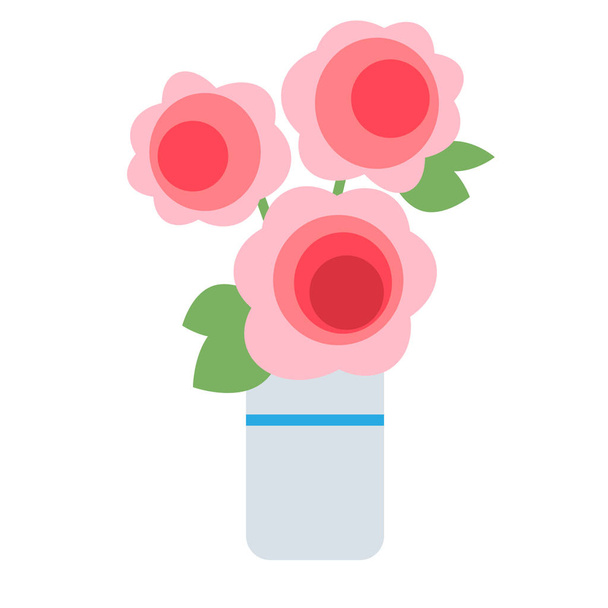 vase of roses flat simple illustration - Vettoriali, immagini