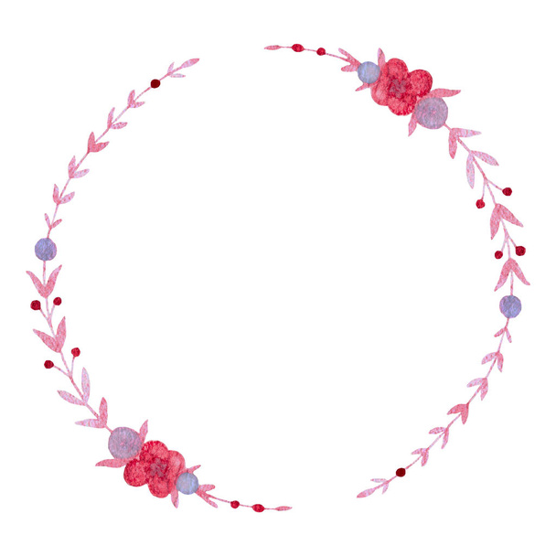 Floral wreath, watercolor frame, hand painted flower illustration, wedding flowers, invitation template - Zdjęcie, obraz