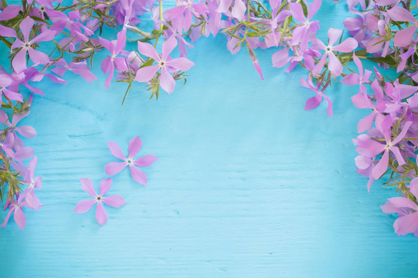 flowers on a blue wooden background - Foto, Bild