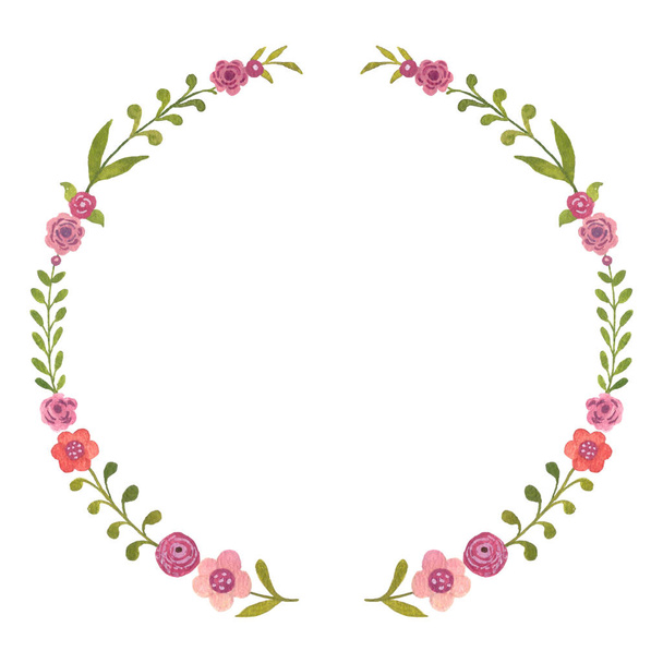 Floral wreath, watercolor frame, hand painted flower illustration, wedding flowers, invitation template. - Valokuva, kuva