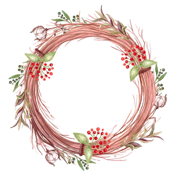 Greenery floral frame , leaf wreath, watercolor wreath, Template for invitations, greeting cards, prints. - Φωτογραφία, εικόνα