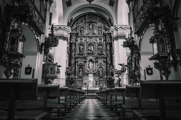 красивый черно-белый снимок, сделанный внутри церкви в Кадисе, Испания
 - Фото, изображение