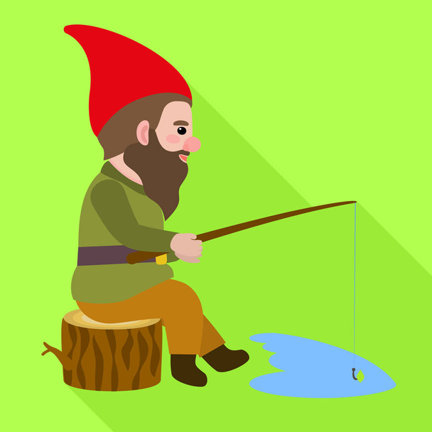 Gnome fishing icon, flat style - Διάνυσμα, εικόνα