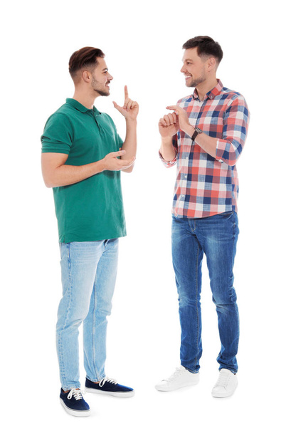 Hearing impaired friends using sign language for communication isolated on white - Photo, image