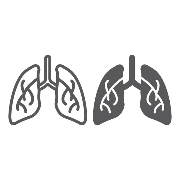 Tüdő és a karakterjel-ikon, biológia és a test, orgona jel, vektorgrafikus, lineáris szerkezet egy fehér háttér. - Vektor, kép