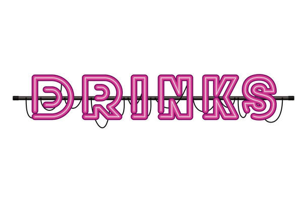 drinks label in neon light isolated icon - Vector, Image