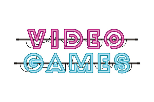 etiqueta de jogos de vídeo no ícone de luz de néon
 - Vetor, Imagem