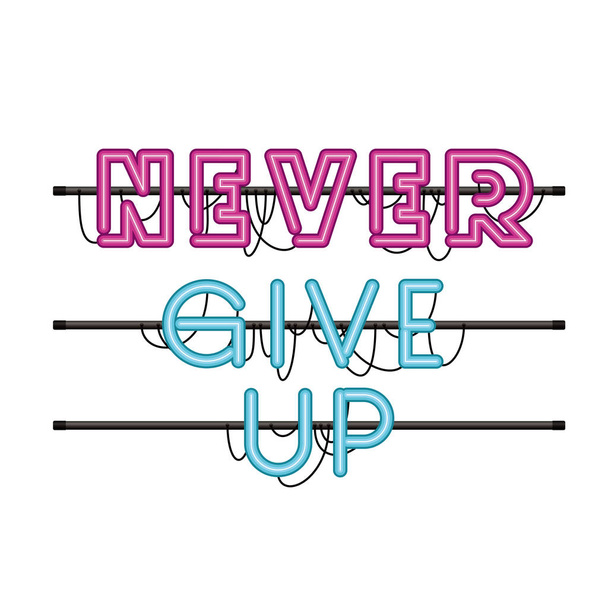 never give up label in neon light isolated icon - Vector, Image