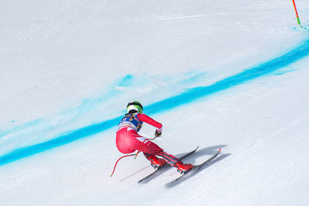 MIRJAM PUCHNER AUT  takes part in the PRUEBA run for the SKI WORLD FINALS DOWNHILL WOMEN  race of the FIS Alpine Ski World Cup Finals at Soldeu-El Tarter in Andorra, on March 12, 2019. - Photo, Image