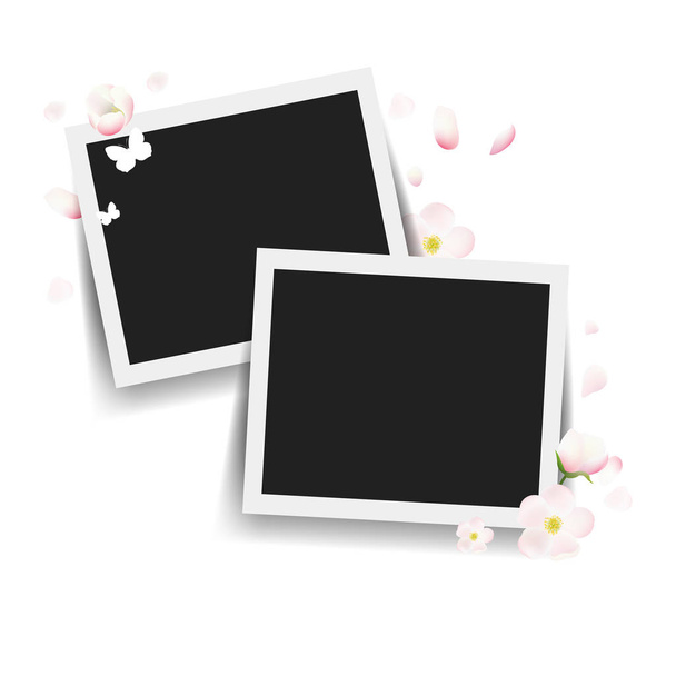 Photo With Flowers White background With Gradient Mesh, Vector Illustration - Vector, Image