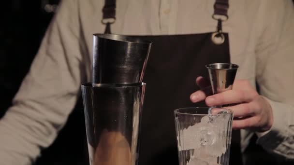Η διαδικασία της προετοιμασίας ενός αλκοολικού κοκτέιλ στο μπαρ. - Πλάνα, βίντεο
