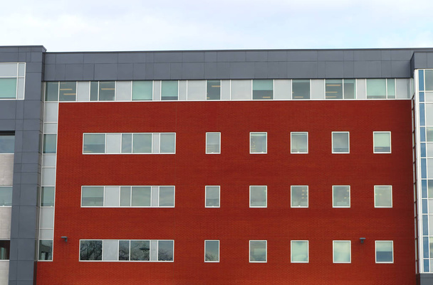 modern building red brick office business commercial corporate wall - Fotoğraf, Görsel