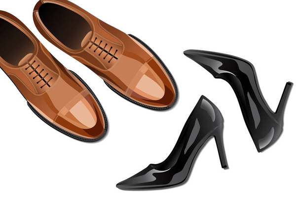 Modernos zapatos clásicos de moda, hombres y mujeres zapatos vista superior
 - Vector, Imagen