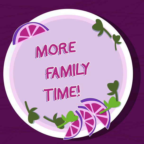 Megjegyzés: több család idő mutatja írás. Üzleti fénykép együtt bemutatják a kiadások minőségi családi idő pedig nagyon fontos kivágás szeletelt Lime ék gyógynövény levelek, színes lemez. - Fotó, kép