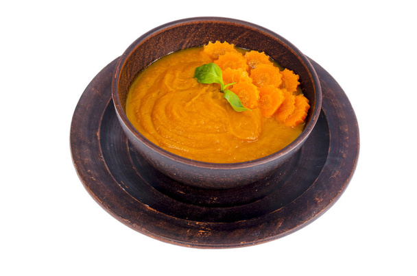 Diet carrot puree soup on white - Photo, Image