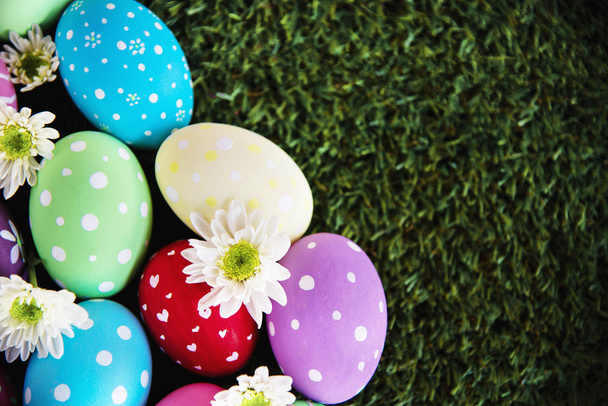 Painted colorful Easter eggs background - Easter holiday celebration background concept - Photo, Image