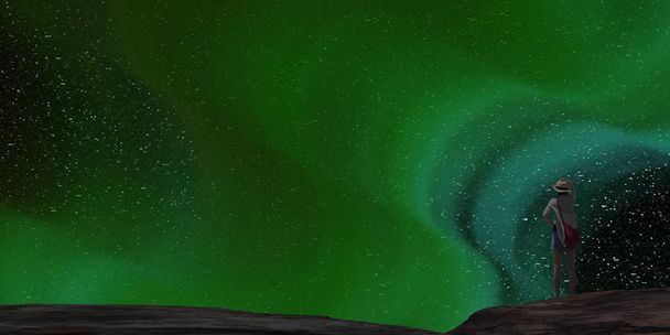 3d rendering of nice aurora with clear start behind it - Photo, Image