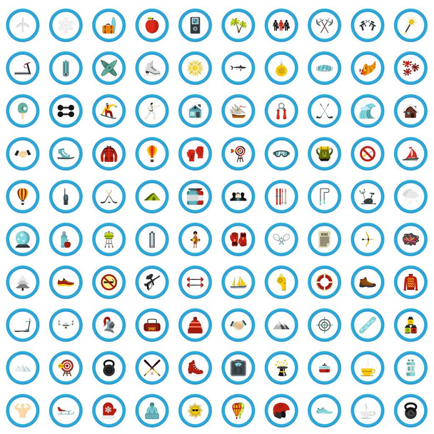 100 hobby topkwaliteit iconen instellen, vlakke stijl - Vector, afbeelding