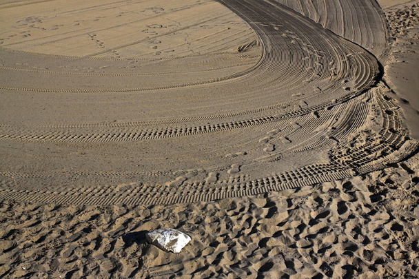 Grande pedra branca solitária na praia arenosa
 - Foto, Imagem