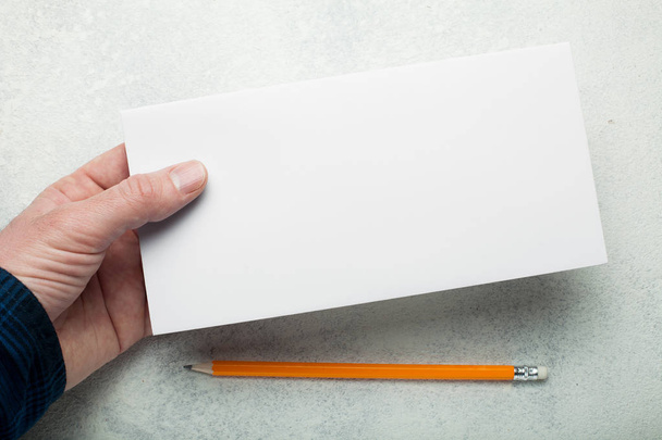 Empty blank envelopes on white table background. Template for br - Zdjęcie, obraz